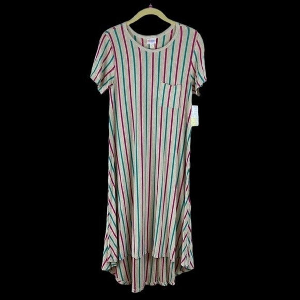 XXS 2XS Swing Dress High Low Striped NWT LuLaRoe Carly Teal Pink Oatmeal T-shirt